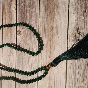 Elegant Green Beaded Malla Necklace with Tassel And Buhda